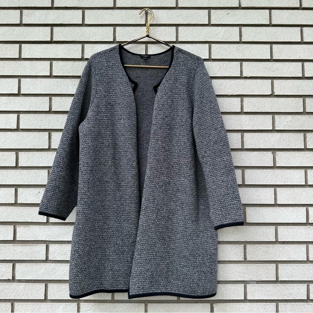 Talbots Plus Petite Textured Knit Open Front Sweater Coat Gray Black 2X